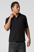 Pleated Boxy Button-Up Top