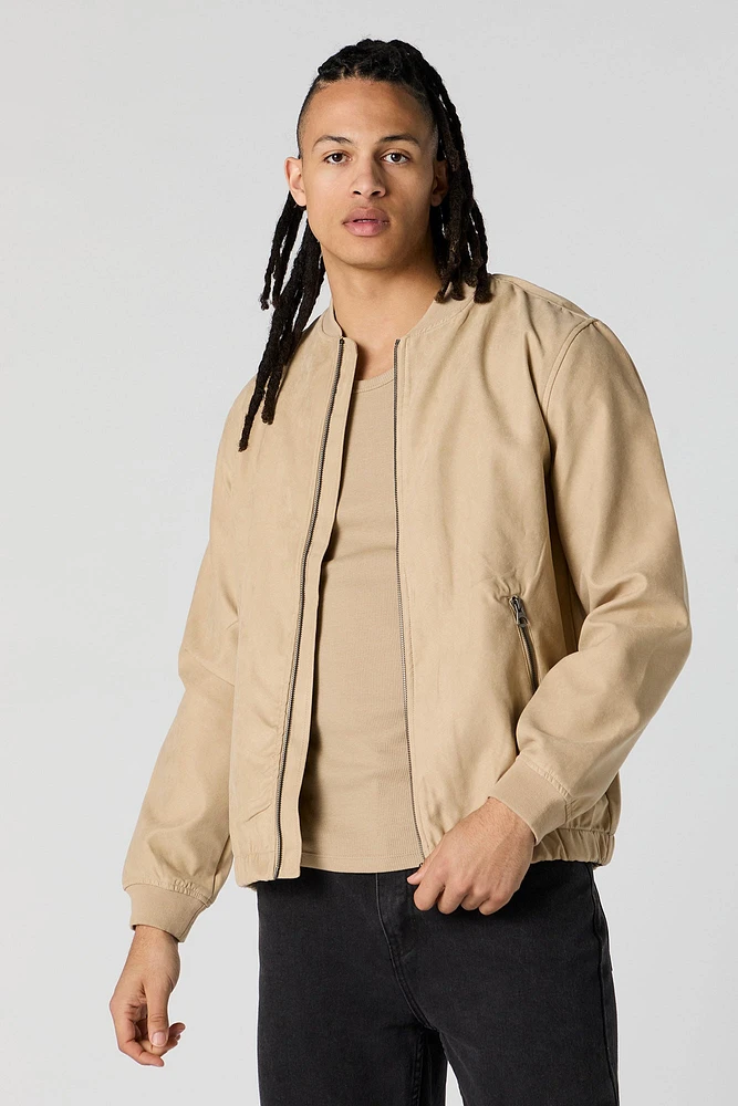 Faux Suede Bomber Jacket