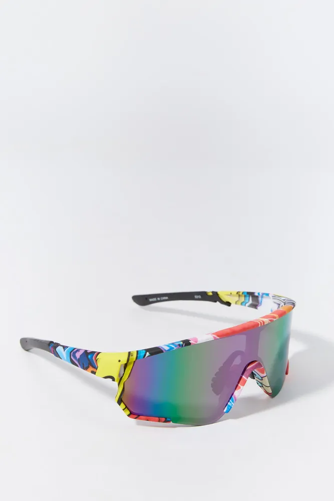 Printed Soft Touch Shield Sunglasses