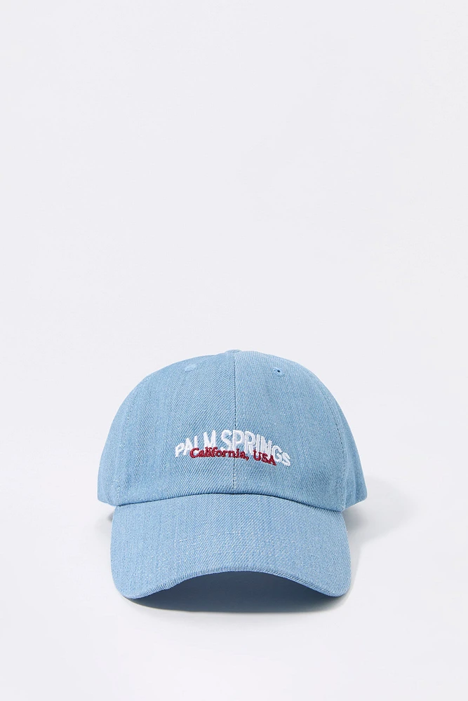 Palm Springs Embroidered Denim Baseball Hat