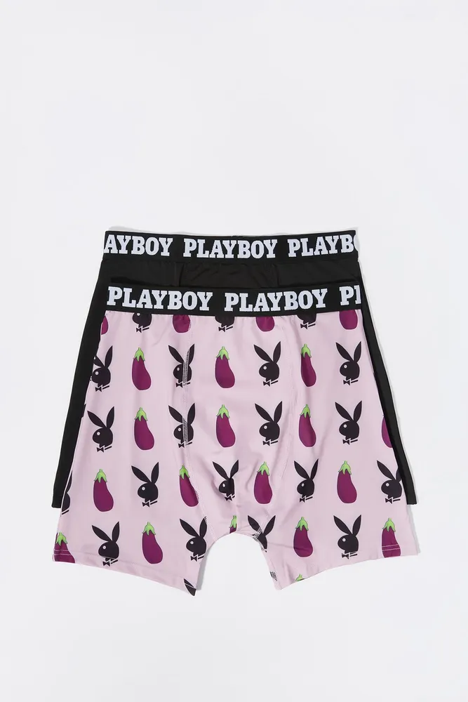 Mens Playboy Eggplant Print Boxer Briefs (2 Pack)