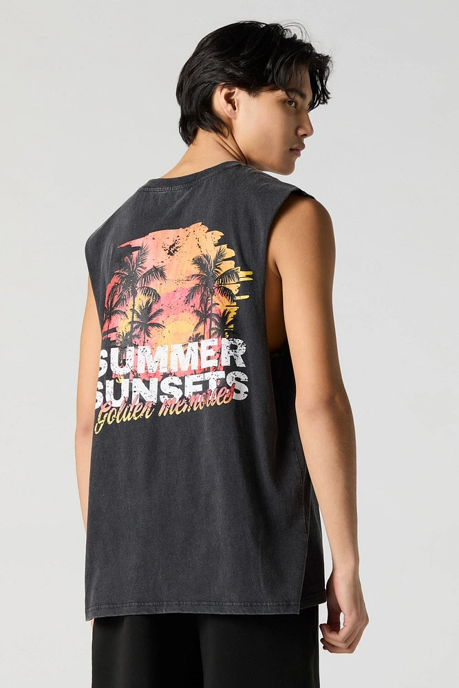 Summer Sunsets Graphic Washed Muscle Tank