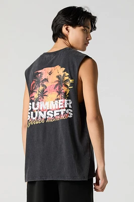 Summer Sunsets Graphic Washed Muscle Tank