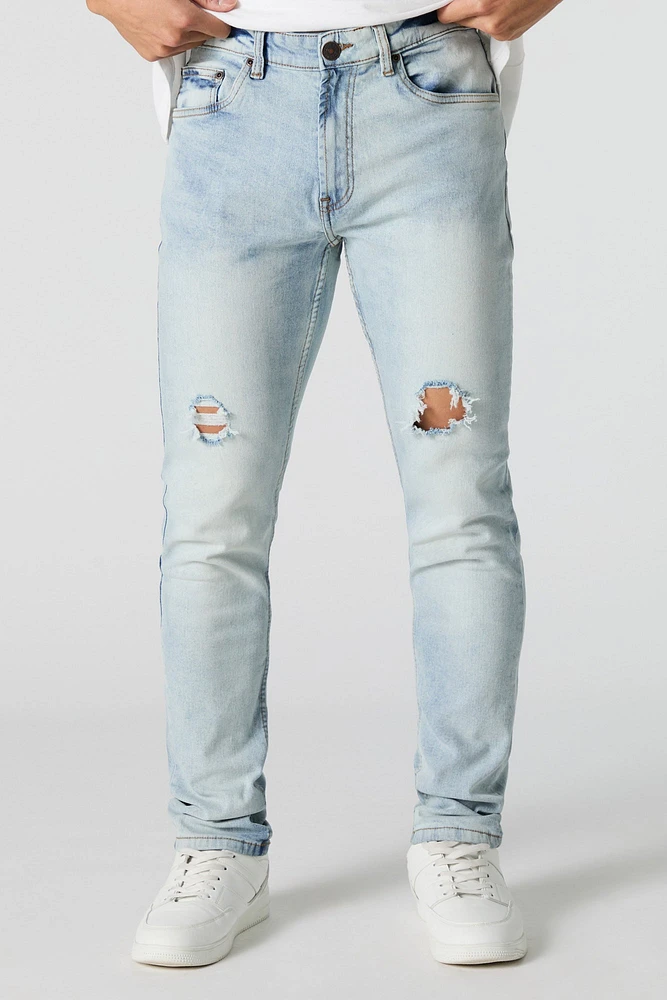 Light Wash Distressed Slim Jean