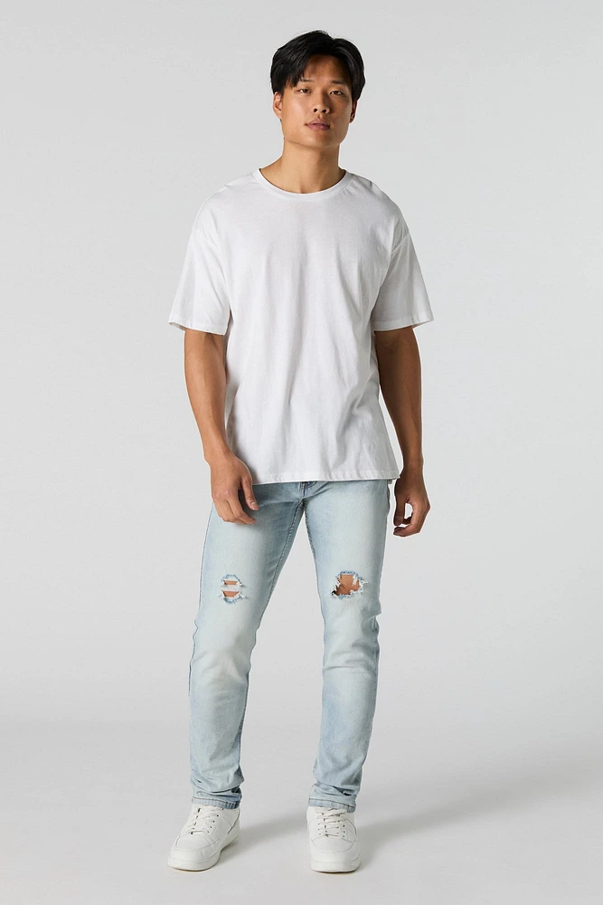 Light Wash Distressed Slim Jean