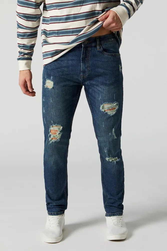 Medium Wash Distressed Slim Jean