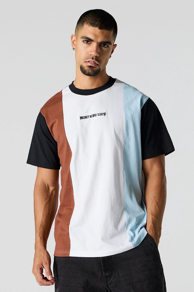 T-shirt avec motif brodÃ© et blocs de couleur