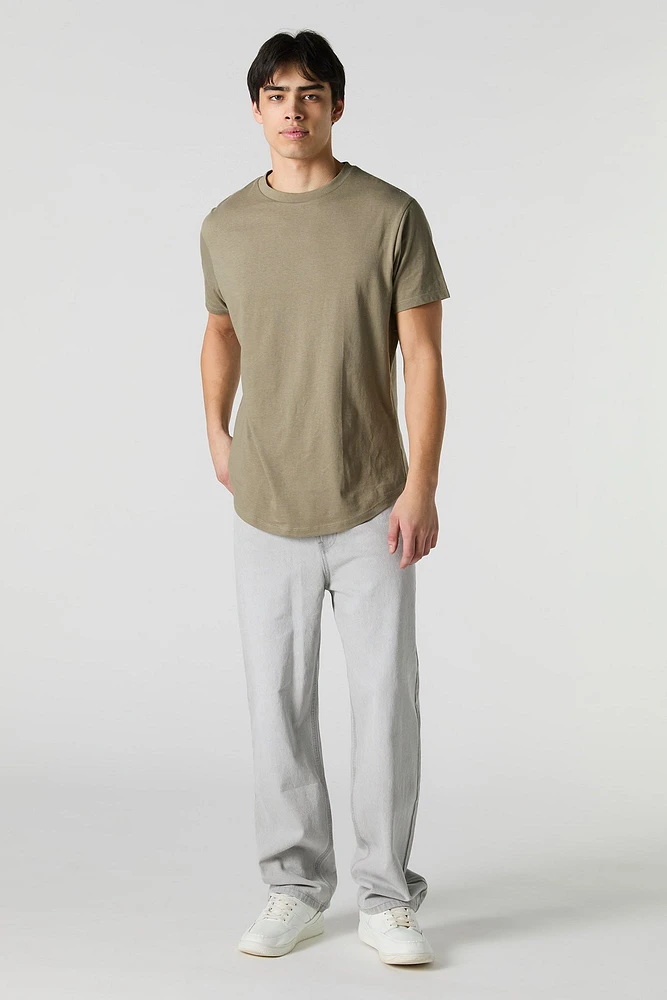 Solid Curved Hem T-Shirt