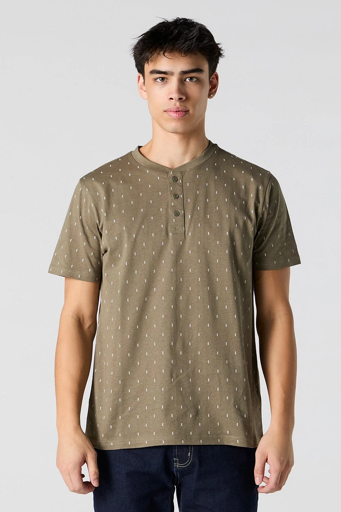 Ditsy Print Henley T-Shirt