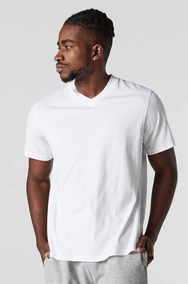 T-shirt uni à encolure en V