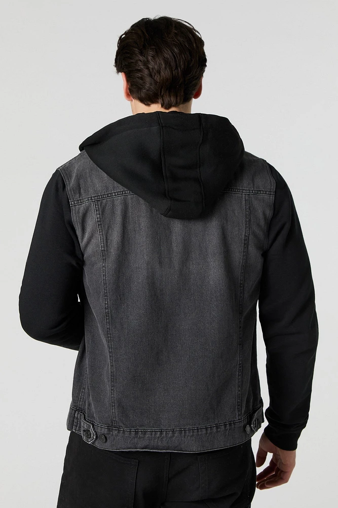 Jacket en denim à capuchon molleton
