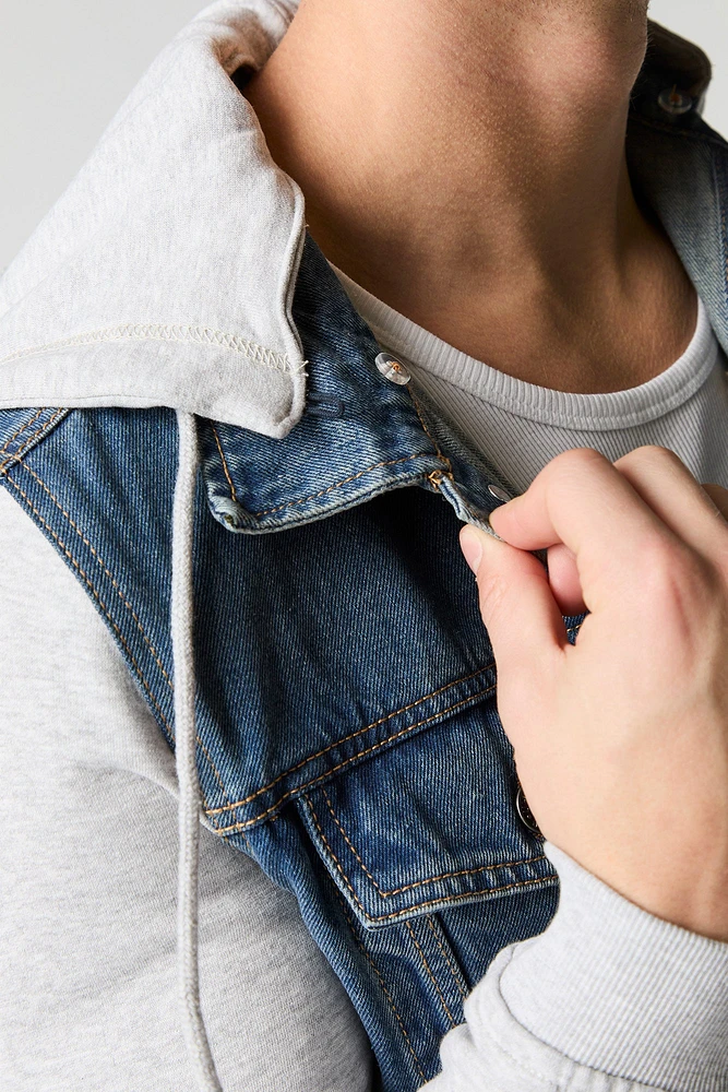 Blouson de style camionneur à capuchon en denim