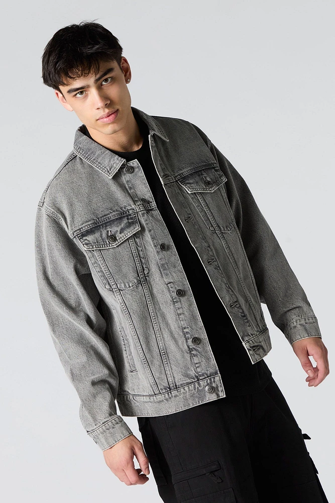 Blouson décontracté en denim délavé gris