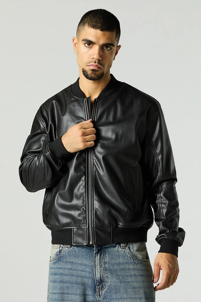 Faux Leather Bomber Jacket