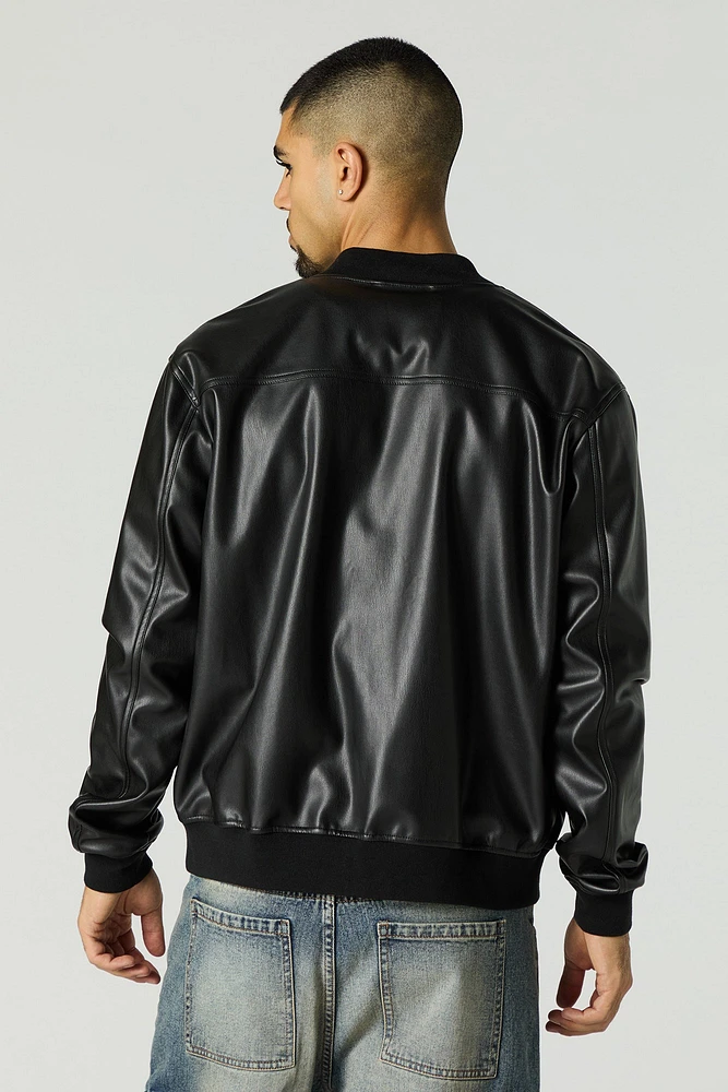 Faux Leather Bomber Jacket