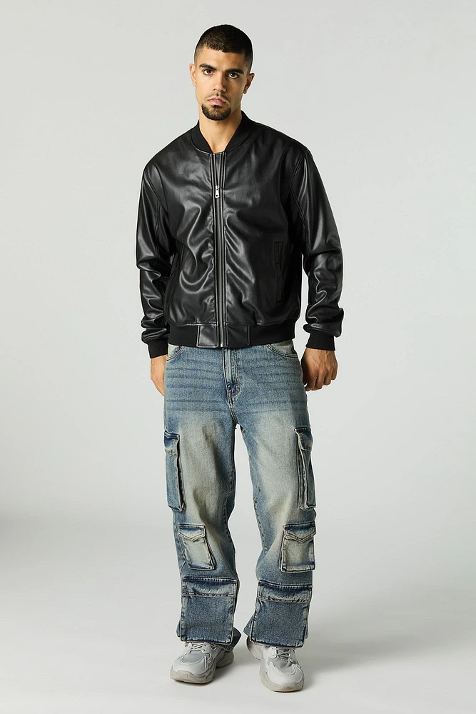 Faux Leather Bomber Jacket