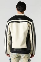 Faux Leather Colourblock Moto Jacket