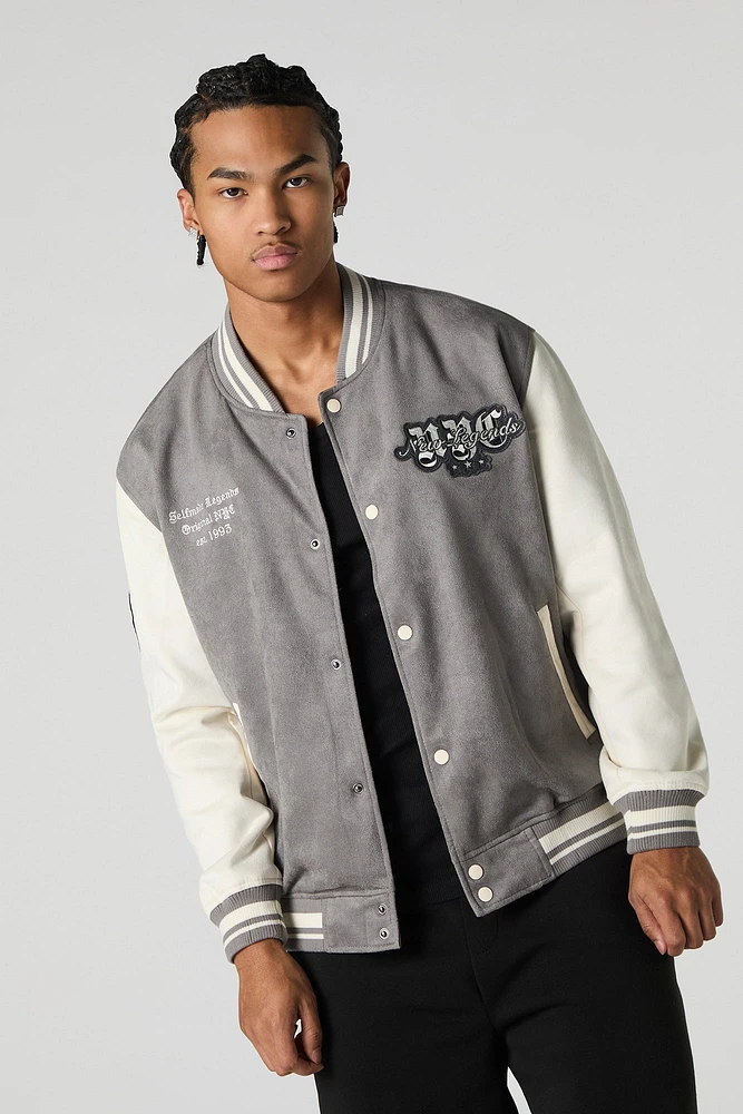 Blouson de style universitaire en similisuède avec motif brod