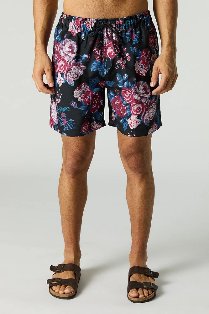 Short de bain imprimé à taille coulissante