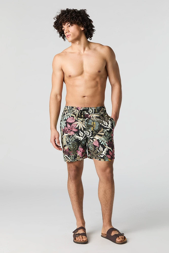 Short de baignade imprimé à taille coulissante