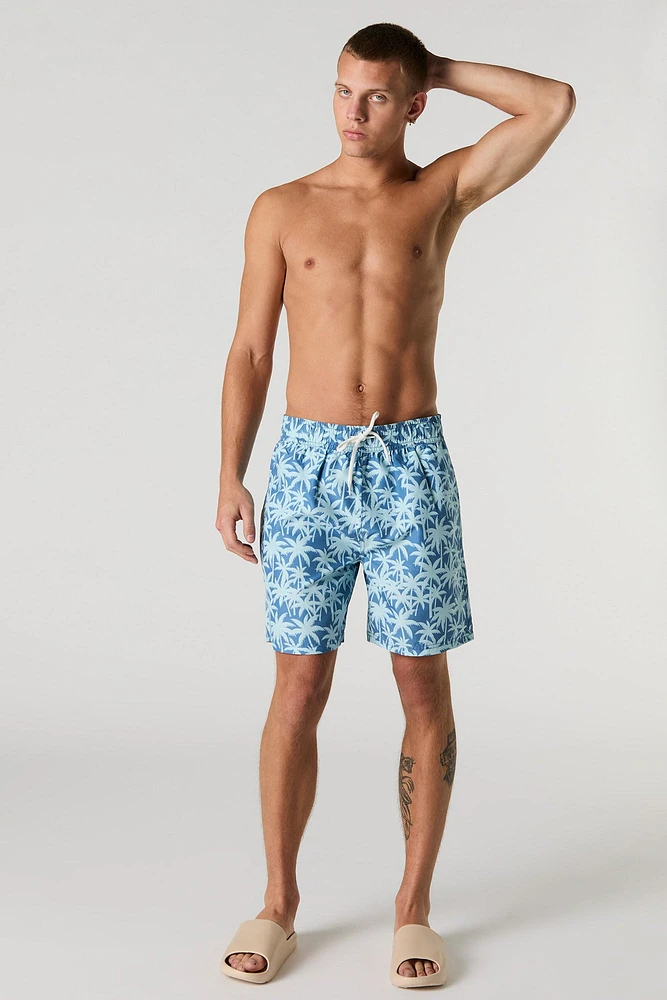 Tropical Print Drawstring Swim Short