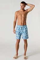 Tropical Print Drawstring Swim Short