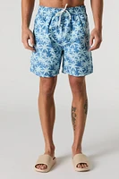 Tropical Print Drawstring Swim Short