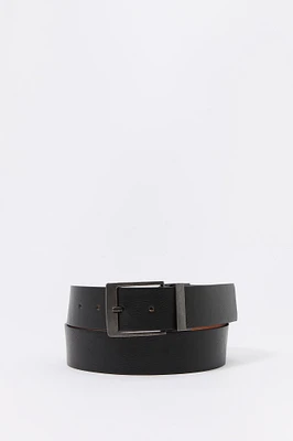 Faux Leather Reversible Metal Buckle Belt