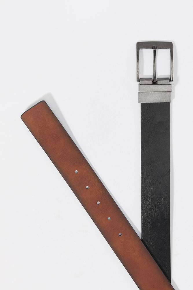 Faux Leather Reversible Metal Buckle Belt