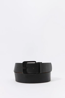 Faux Leather Reversible Black Buckle Belt