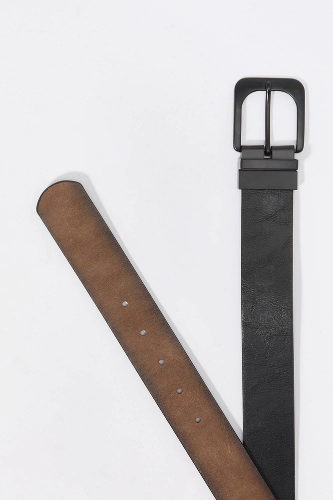 Faux Leather Reversible Black Buckle Belt