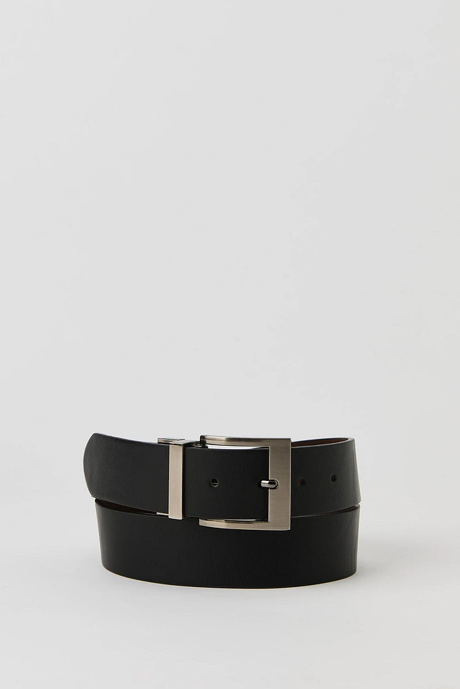 Reversible Faux Leather Square Buckle Belt