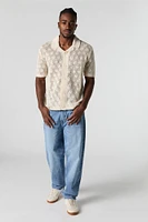 Crochet Knit Button-Up Top