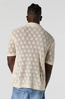 Crochet Knit Button-Up Top
