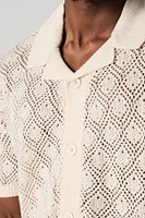 Crochet Knit Button-Up Top