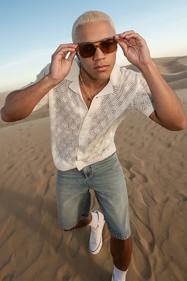 Crochet Knit Button-Up Top