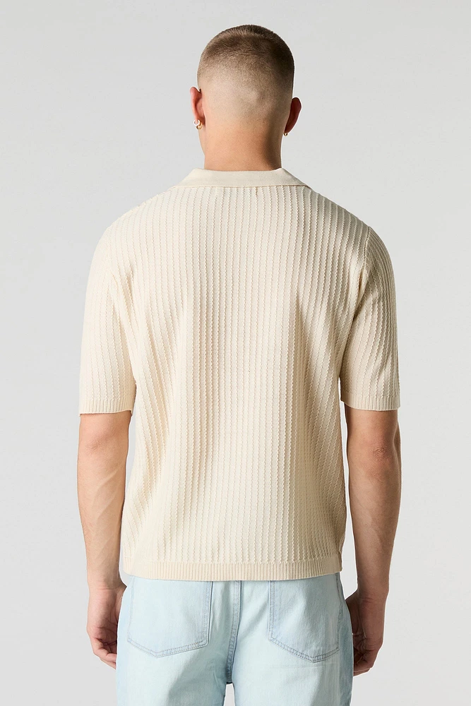 Textured Knit Polo Top