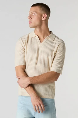 Textured Knit Polo Top