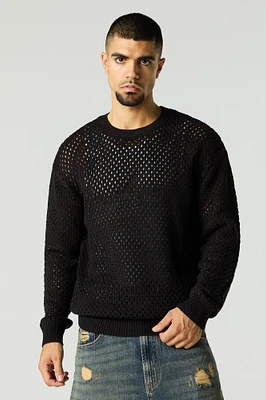 Open Knit Crewneck Sweater