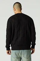 Textured Open Knit Crewneck Sweater