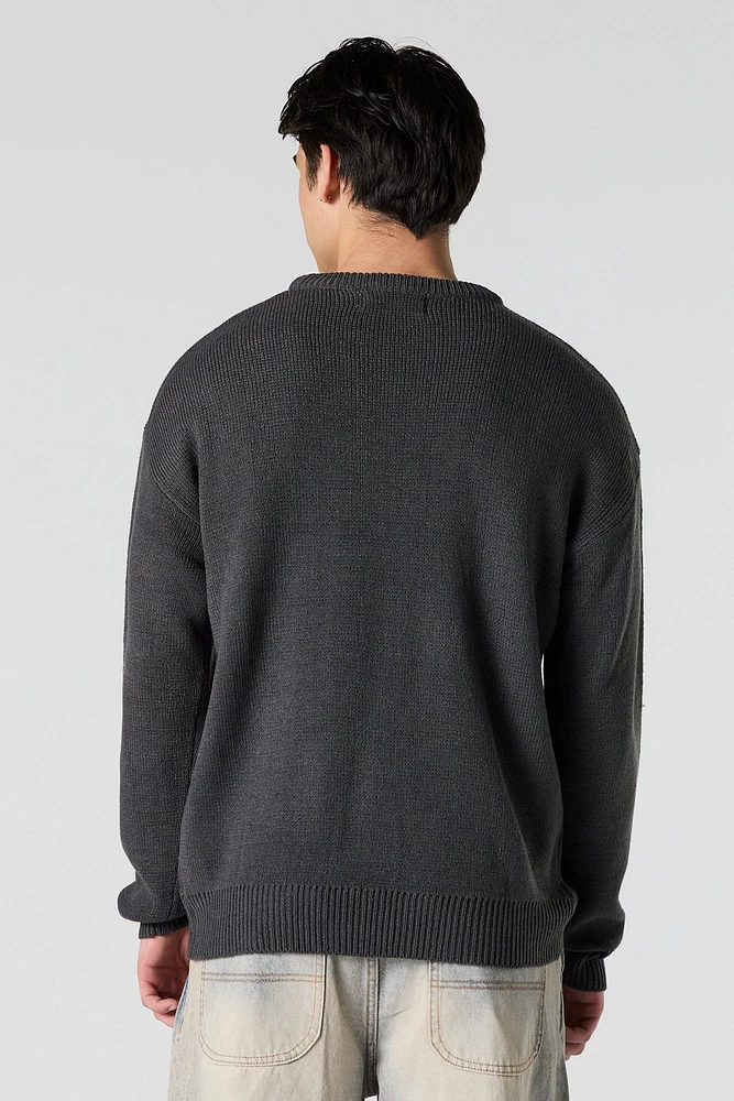 Gothic Text Jacquard Knit Sweater