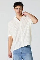 Open Knit Button-Up Short Sleeve Top