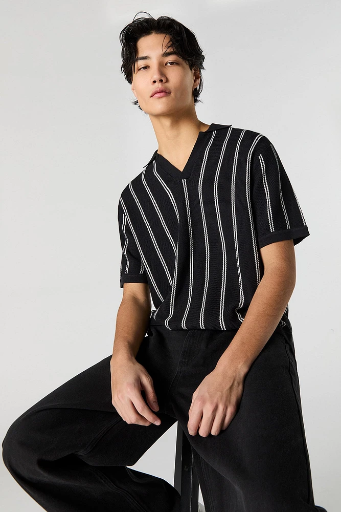 Striped Knit Polo Top