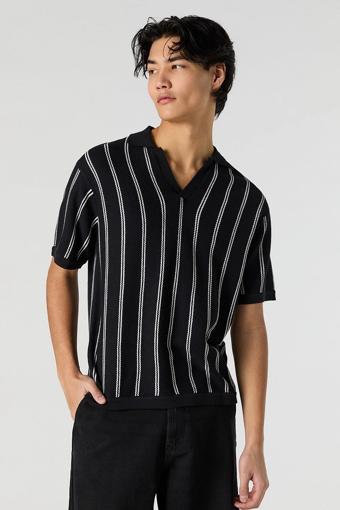 Striped Knit Polo Top