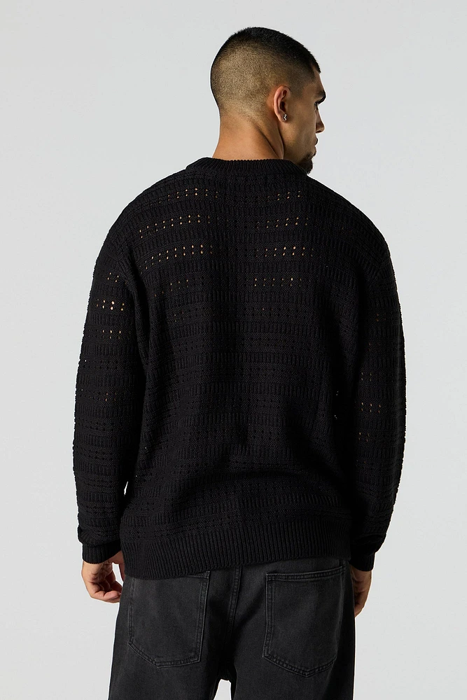 Open Knit Crewneck Sweater