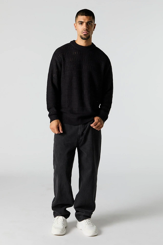 Open Knit Crewneck Sweater