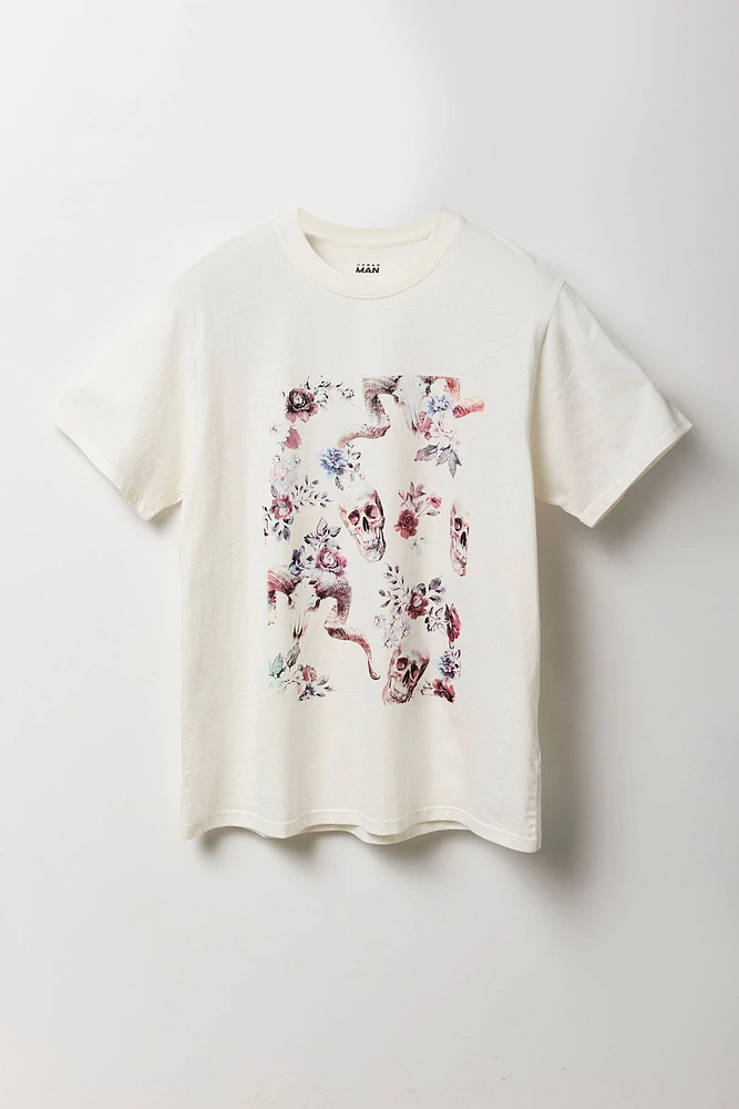 T-shirt à imprimé Floral Skull