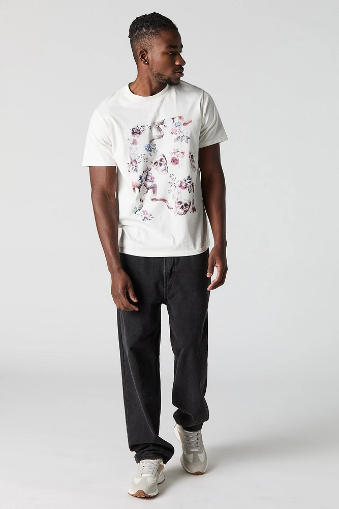 Floral Skull Graphic T-Shirt