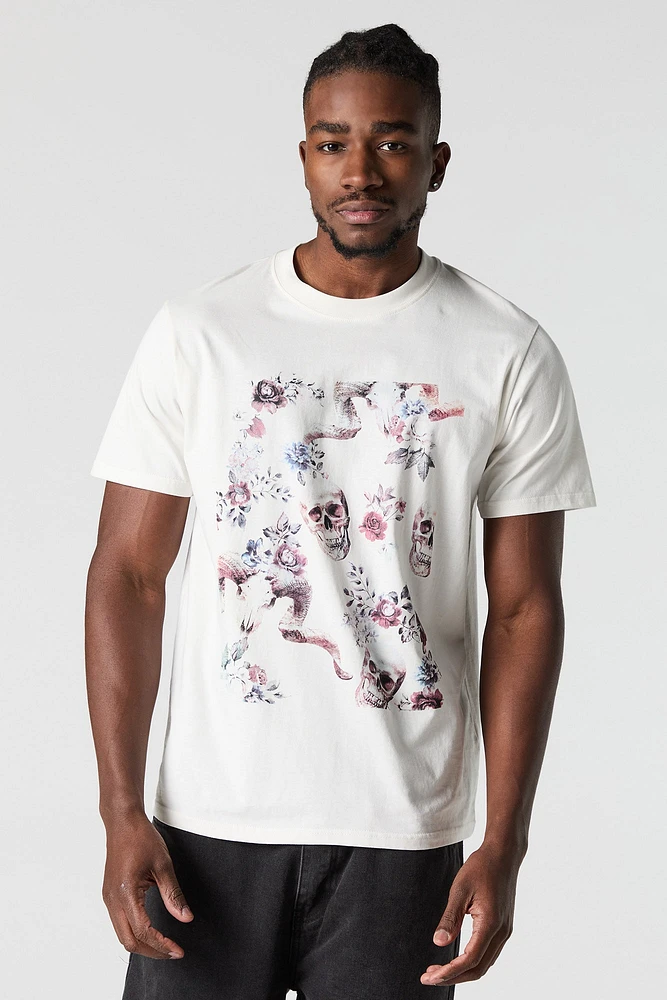 T-shirt Ã  imprimÃ© Floral Skull