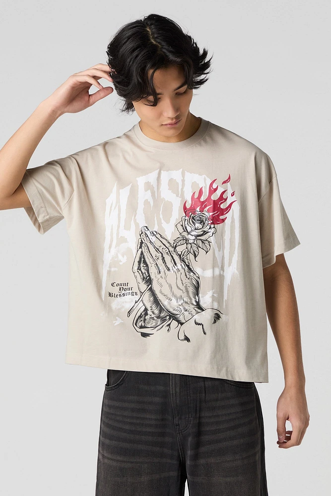 T-shirt carré à imprimé Blessed